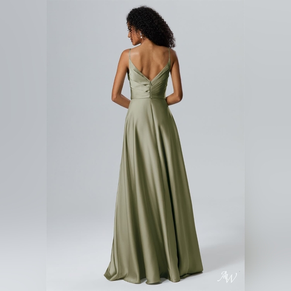 AW Rosemarie Dress - Crystal Satin - Fennel Seed - Picture 2 of 13